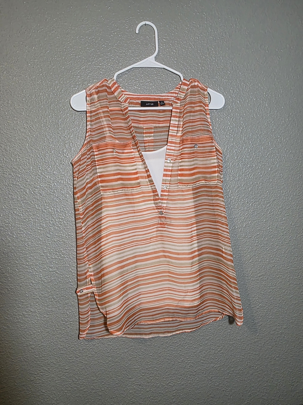 Apt. 9 Orange Striped Sleeveless V-Neck Blouse